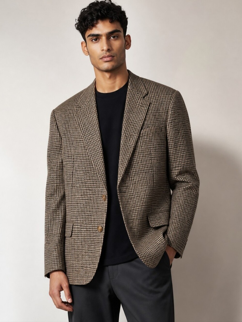 Vtg Burberry Wool Sports Coat Jacket 41R Brown Houndstooth